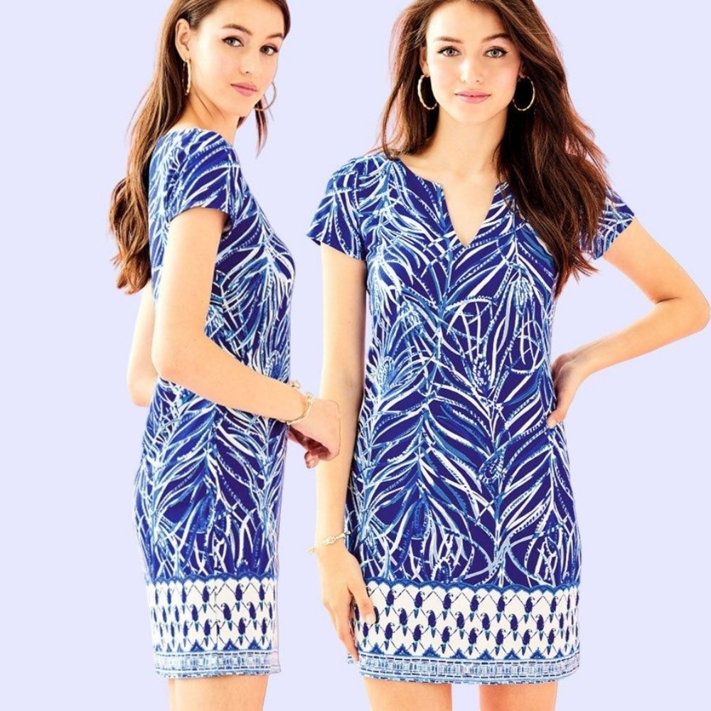 Blue and White Leaf Print Swim Cover-Up